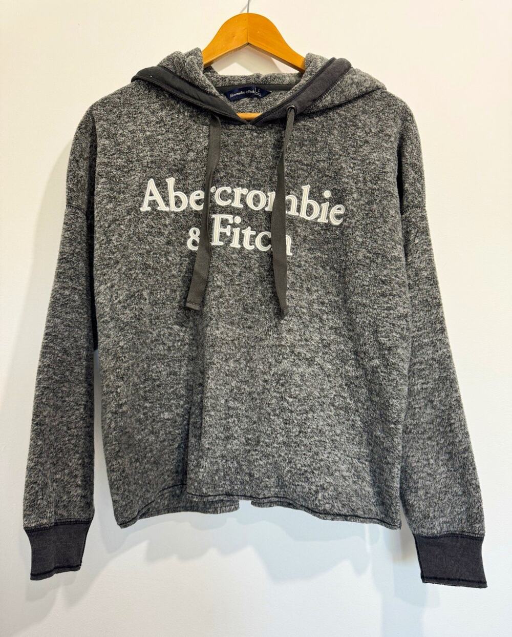Abercrombie & Fitch Women L Gray Fleece Pullover Hoodie Logo Graphic Print#1119